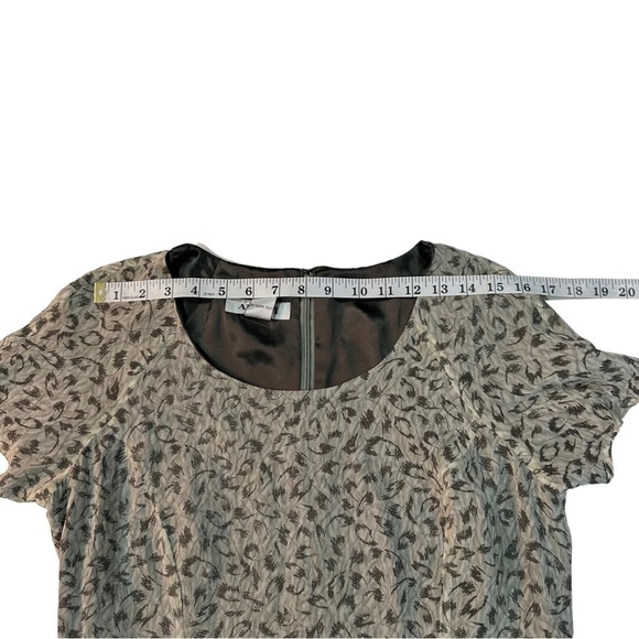 Alfani Green Abstract 100% Silk Short Sleeve Maxi 52”Dress Sz 12 Lined 1/2 Zip - Picture 9 of 15